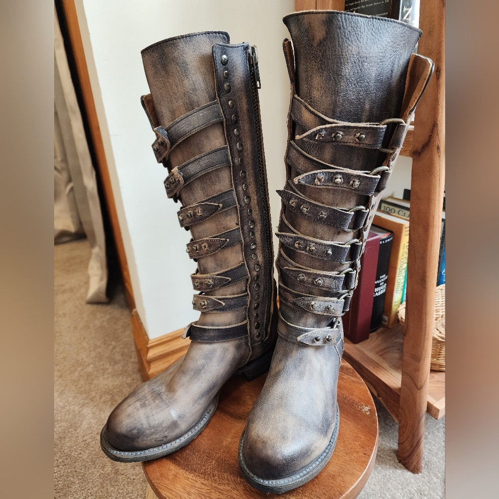 Freebird Distressed Black Rory Multi-Buckle Boots